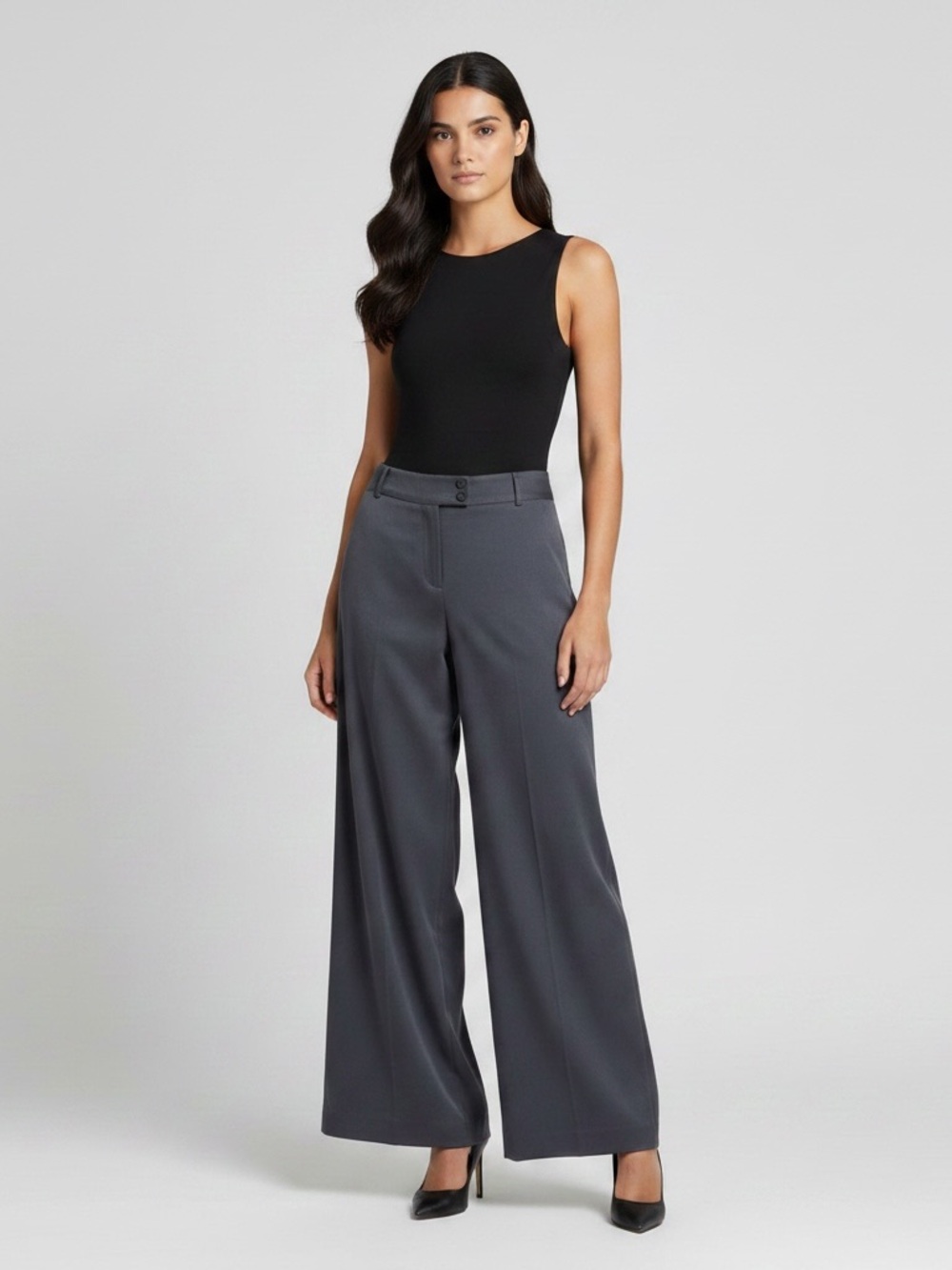 Anne Klein | Black wool blend wide leg trousers loose fit pants size 8